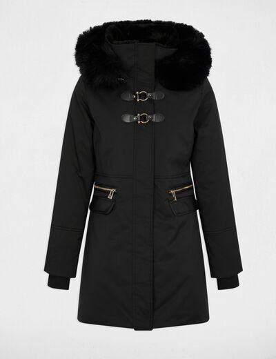 Parka droite mi-longue noir femme