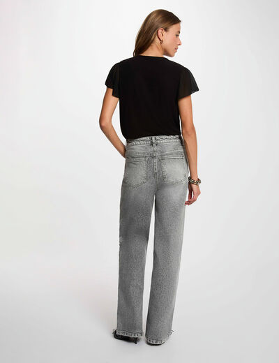 T-shirt col lavalli&egrave;re noir femme