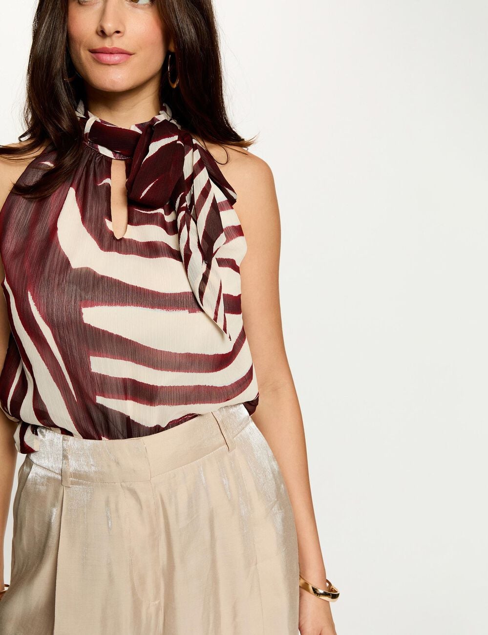 Top pliss&eacute; col lavalli&egrave;re multicolore femme