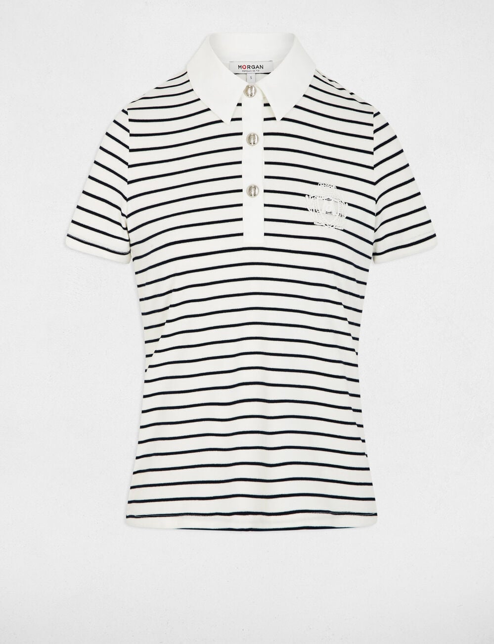 Haut &agrave; rayures avec col polo blanc femme