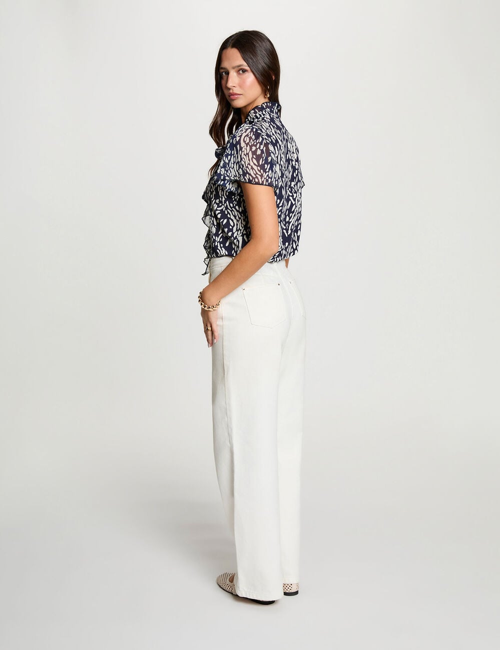 Chemise col nou&eacute; bleu marine femme