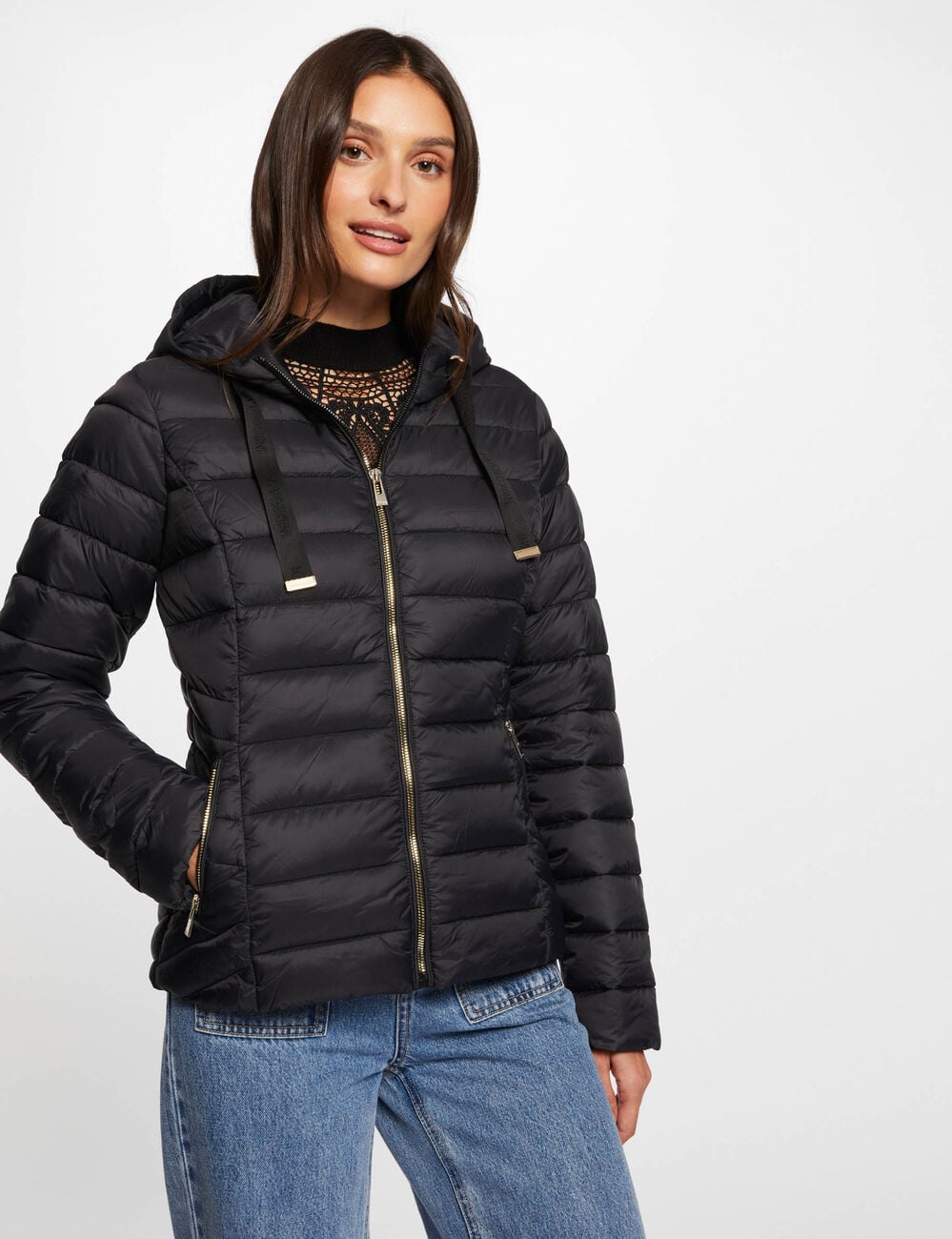 Doudoune &agrave; capuche noir femme