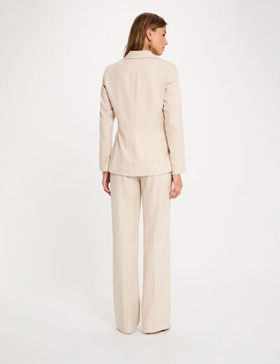 Pantalon droit taille haute beige femme