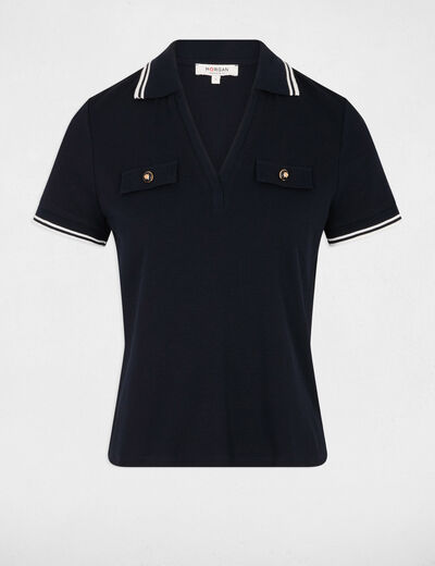 T-shirt polo cintr&eacute; bleu marine femme