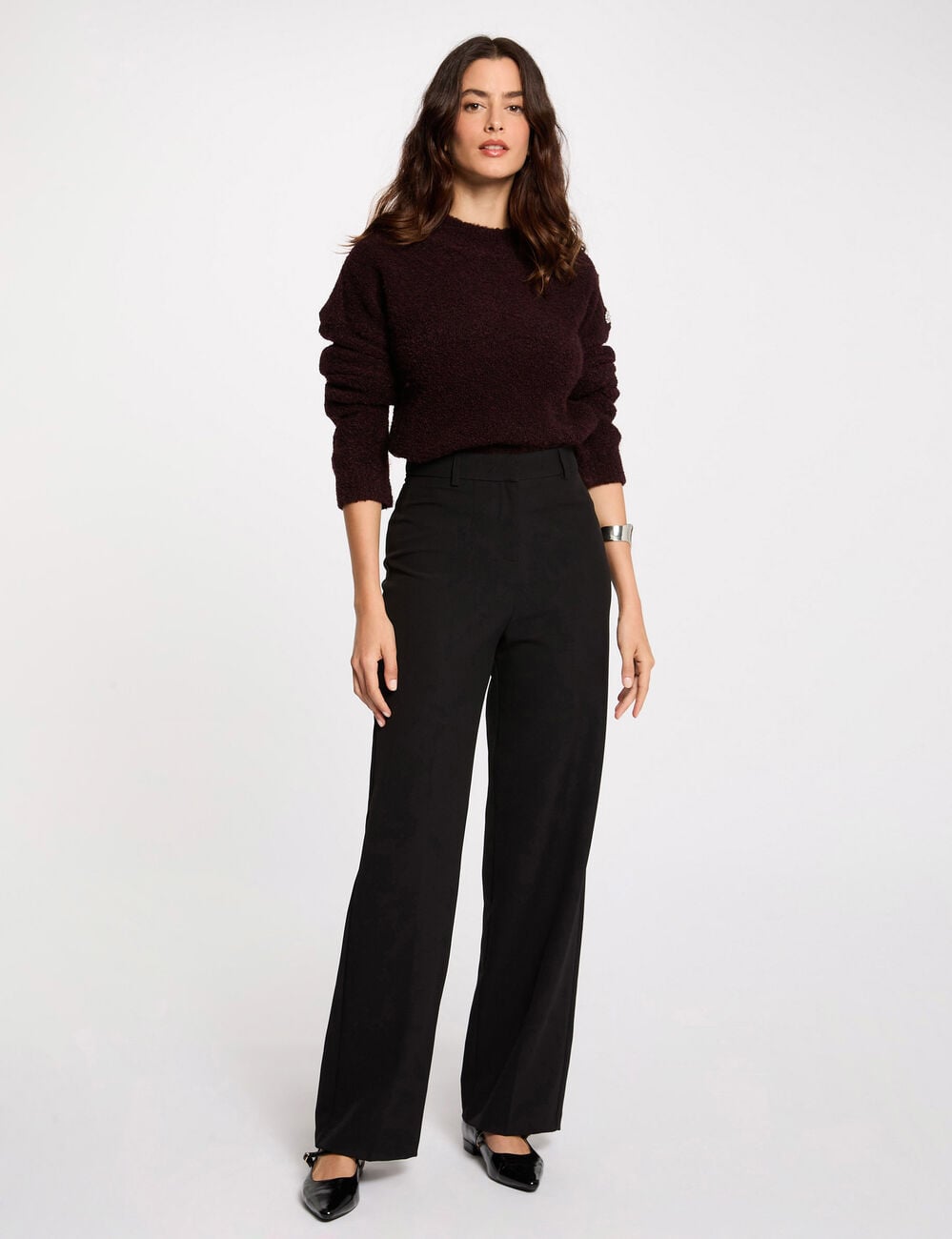 Pantalon droit &agrave; pinces noir femme