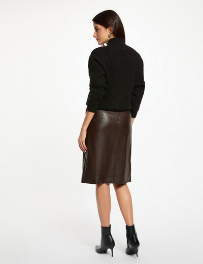 Jupe ajust&eacute;e simili cuir marron fonc&eacute; femme