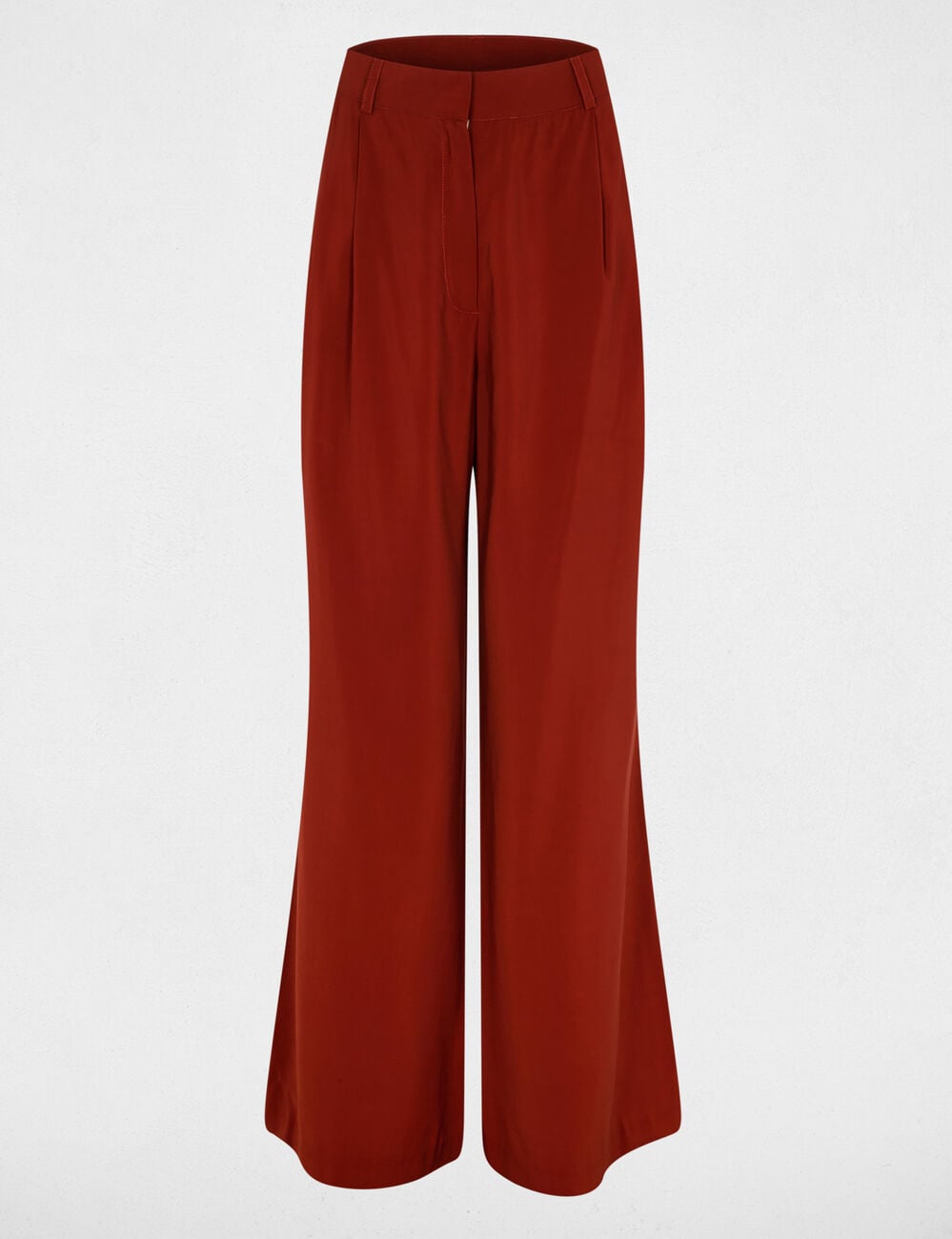 Pantalon large fluide marron cognac femme