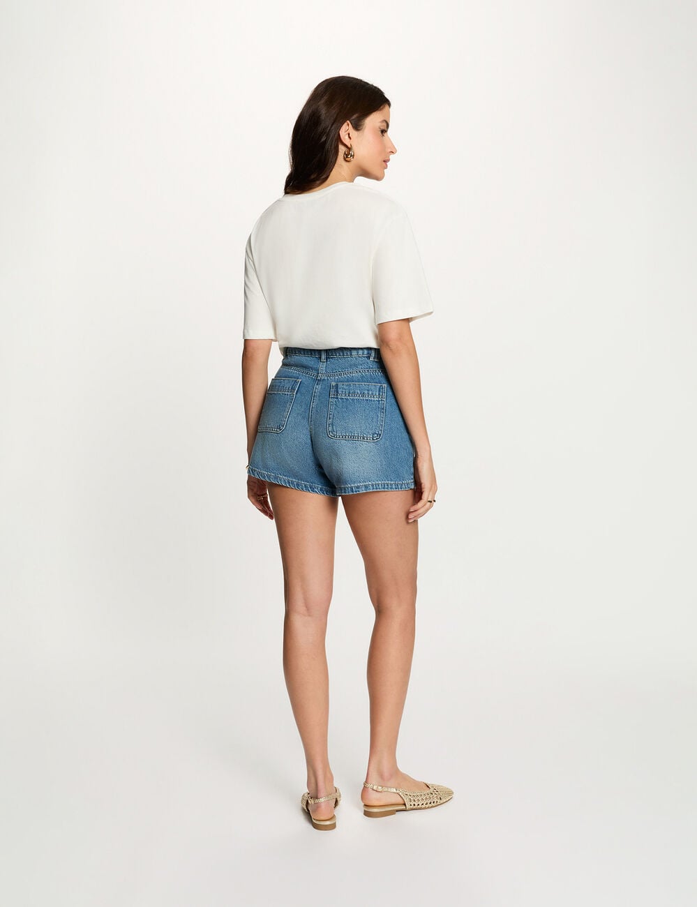 Short slim en jean denim stone femme