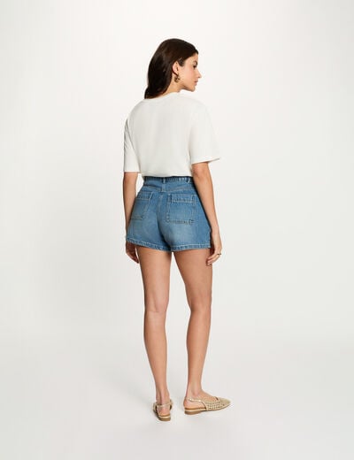 Short slim en jean denim stone femme