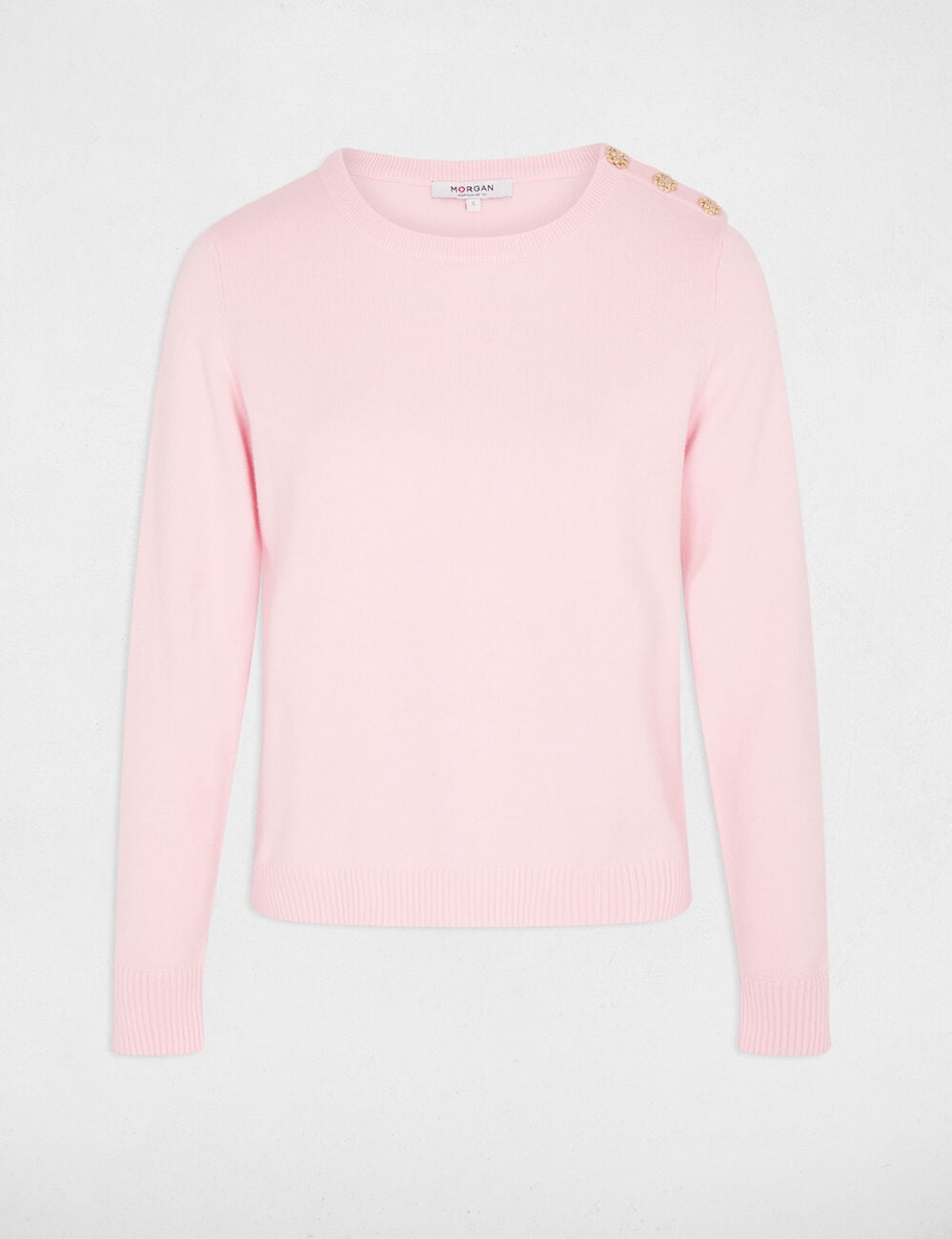 Pull col rond boutons rose clair femme