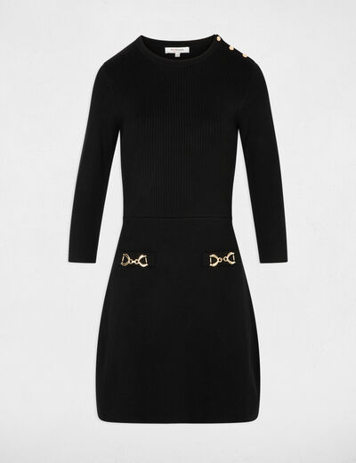 Robe tricot boucle manches longues noir femme