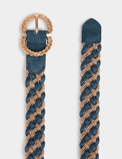 Ceinture en jean tress&eacute;e denim stone femme