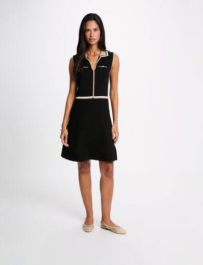 Robe tricot col &agrave; revers noir femme