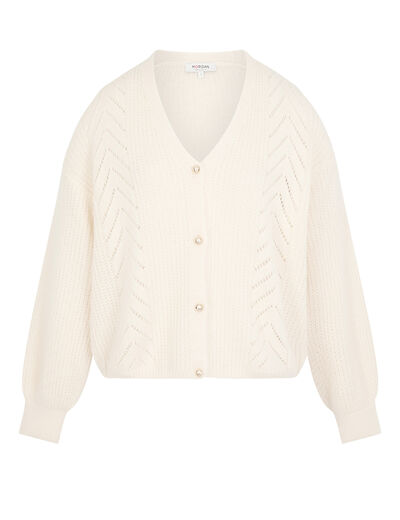 Gilet col v ivoire femme