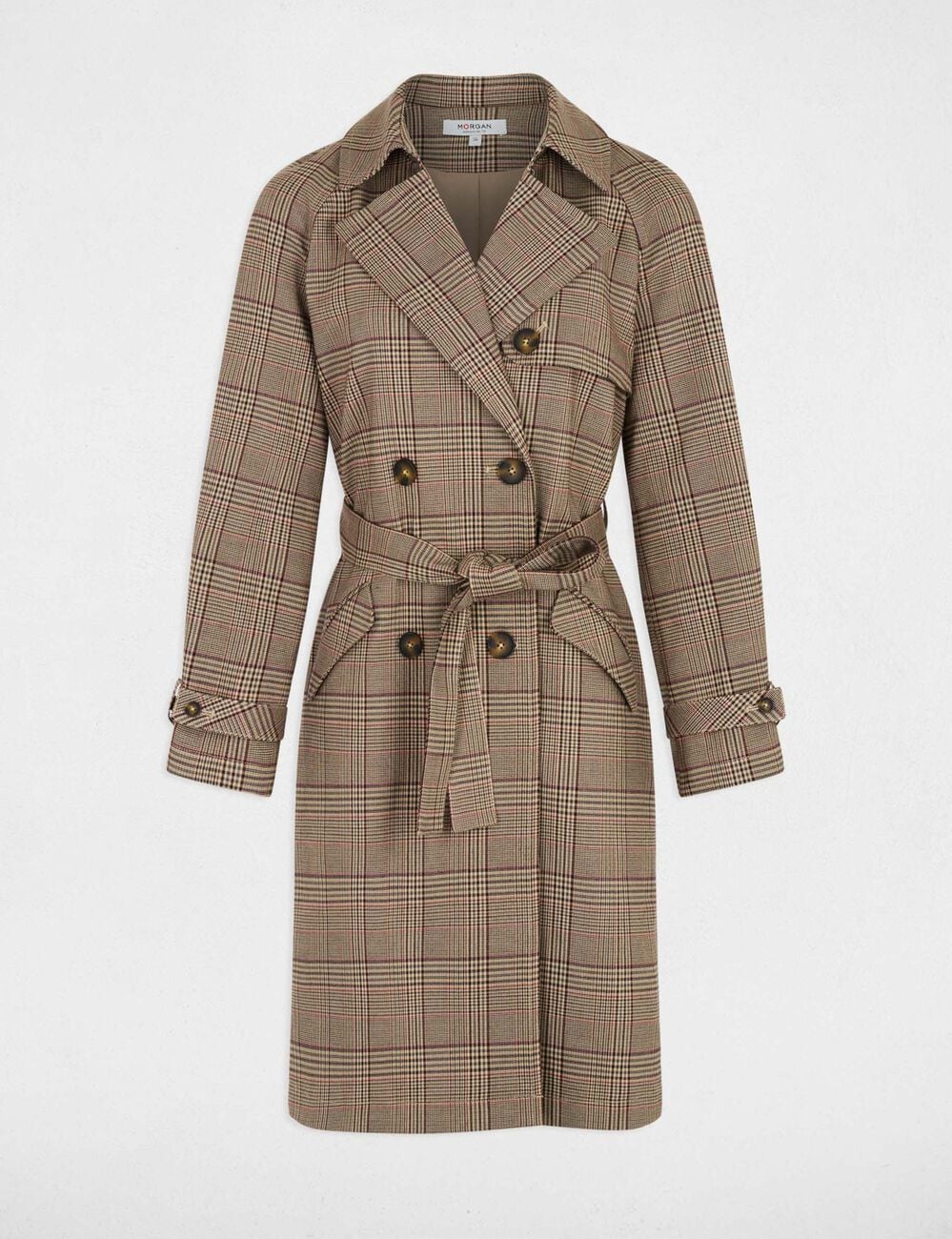 Trench long ceintur&eacute; multicolore femme