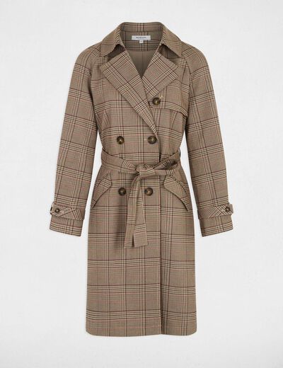 Trench long ceintur&eacute; multicolore femme