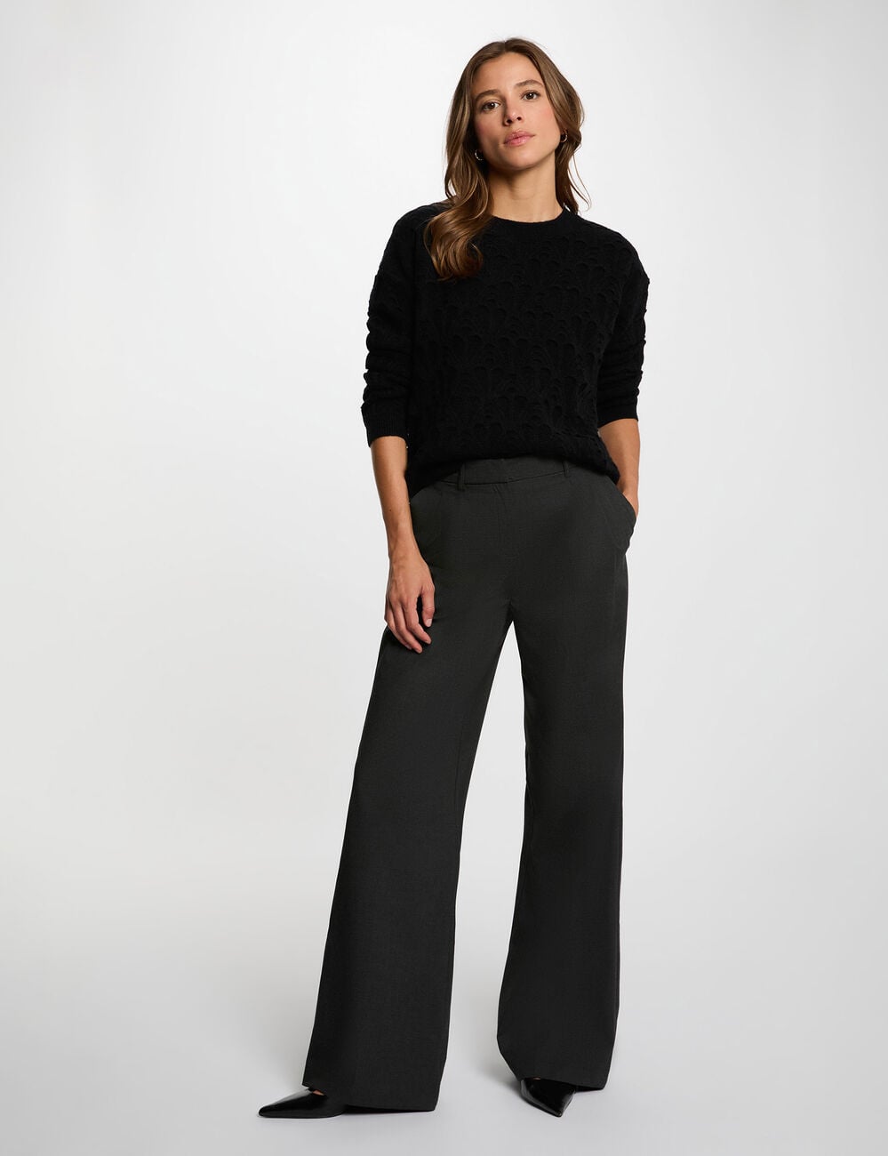 Pull col rond fantaisie noir femme