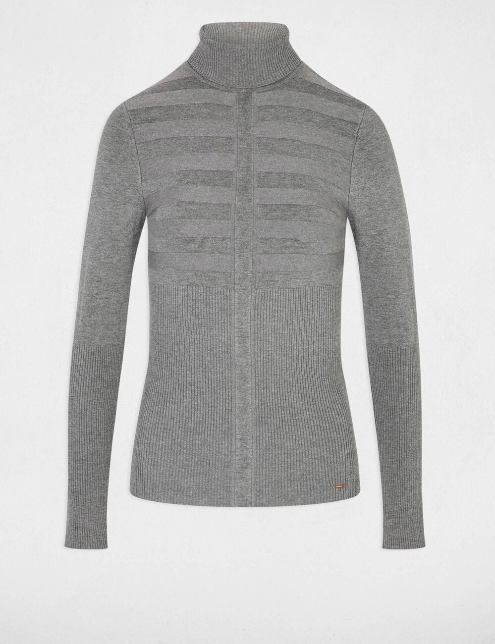 Pull col roul&eacute; ajust&eacute; gris clair femme
