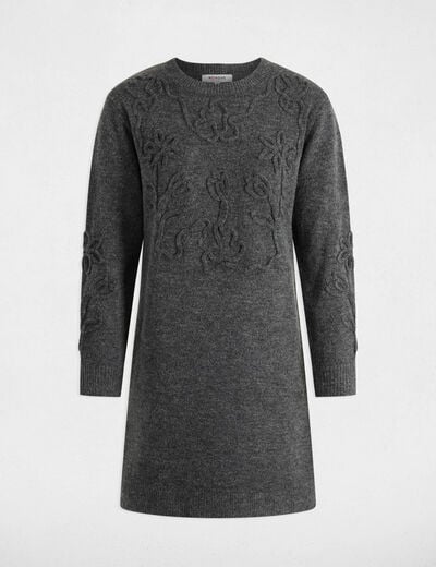 Robe tricot manches longues gris fonc&eacute; femme