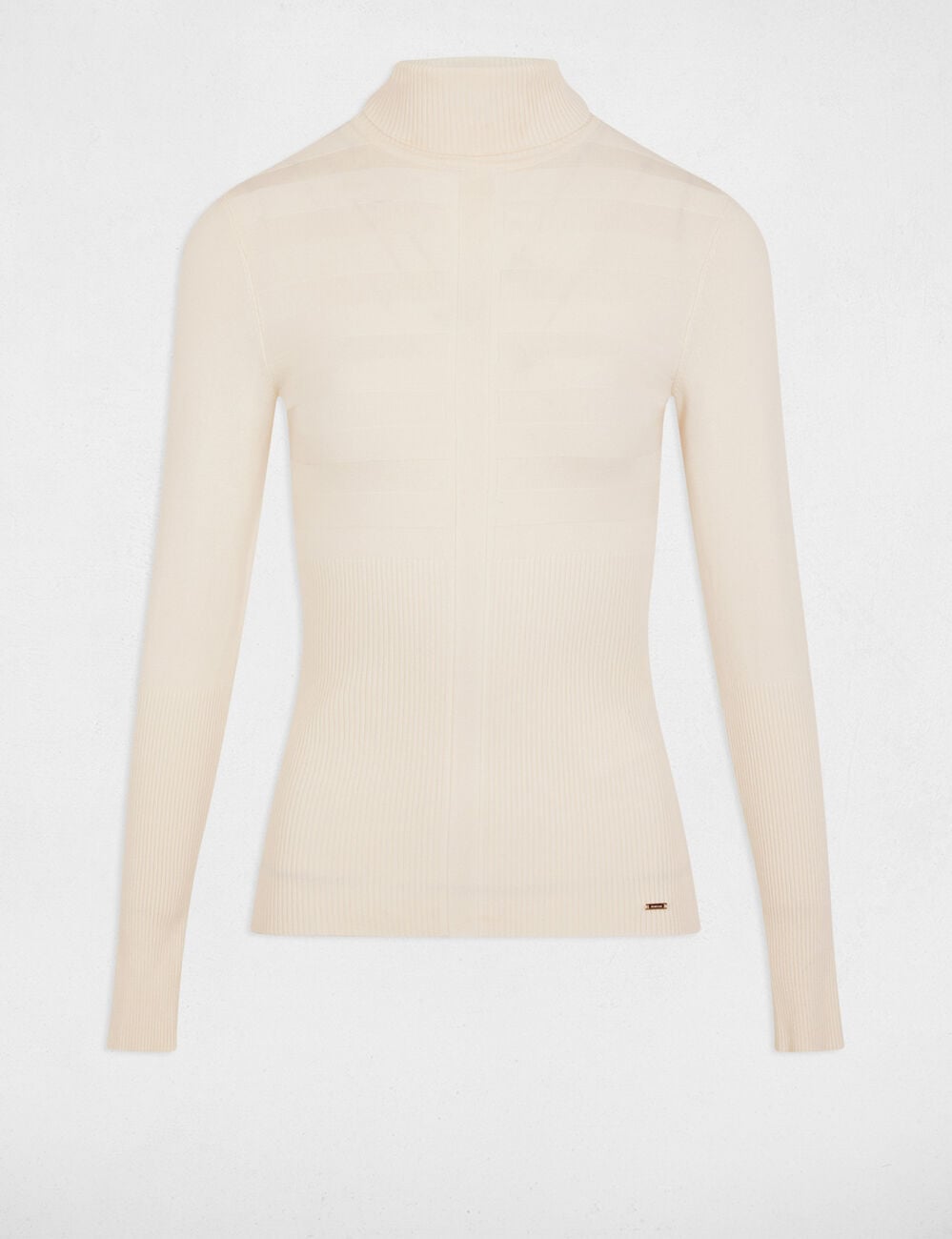 Pull col roul&eacute; ajust&eacute; ivoire femme