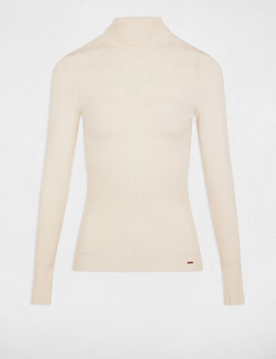 Pull col roul&eacute; ajust&eacute; ivoire femme