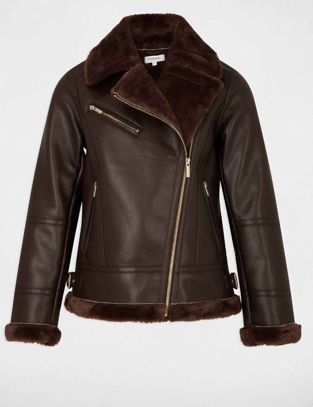 Blouson oversize similicuir marron fonc&eacute; femme