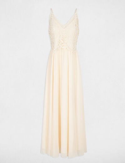 Robe longue dentelle creme femme