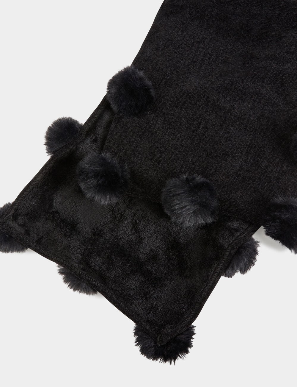 &Eacute;charpe doubl&eacute;e &agrave; pompons noir femme