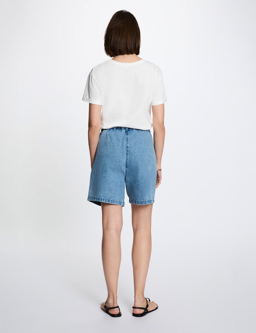 T-shirt imprim&eacute; col rond blanc femme
