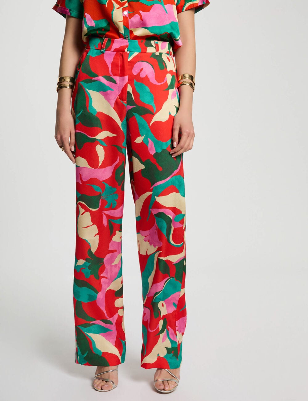Pantalon droit imprim&eacute; multicolore femme