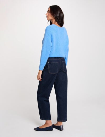 Pull col v manches longues bleu femme