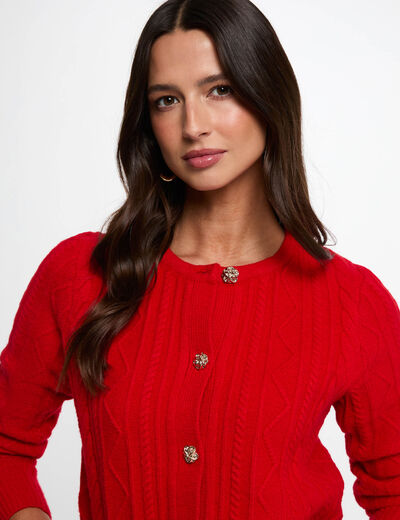 Pull cardigan boutonn&eacute; rouge femme