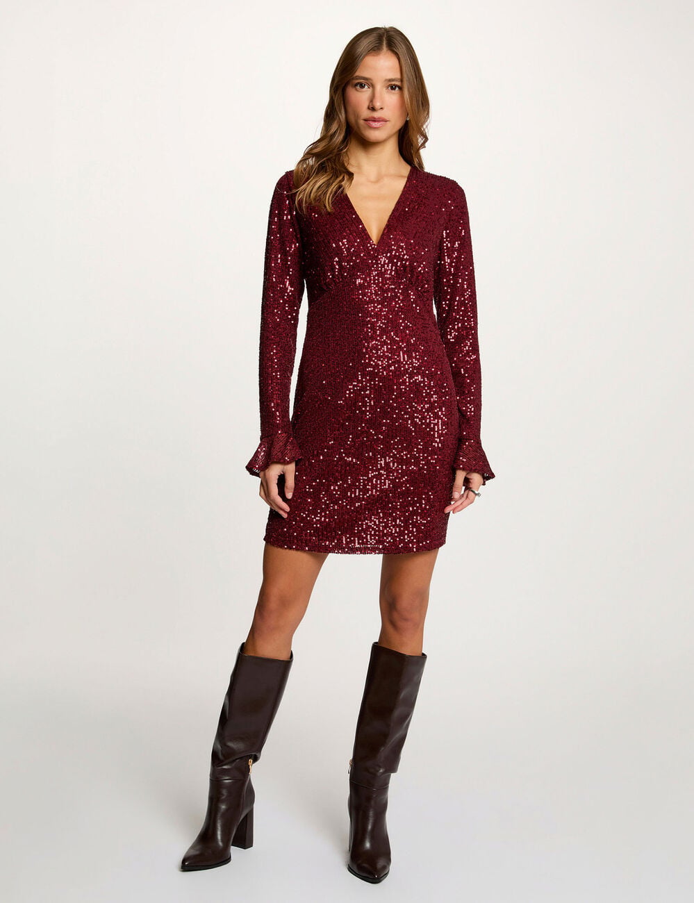 Robe courte &agrave; sequins prune femme