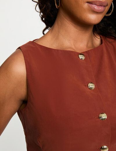 Gilet sans manches marron cognac femme