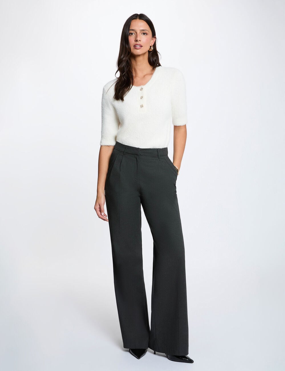 Pull manches courtes ivoire femme