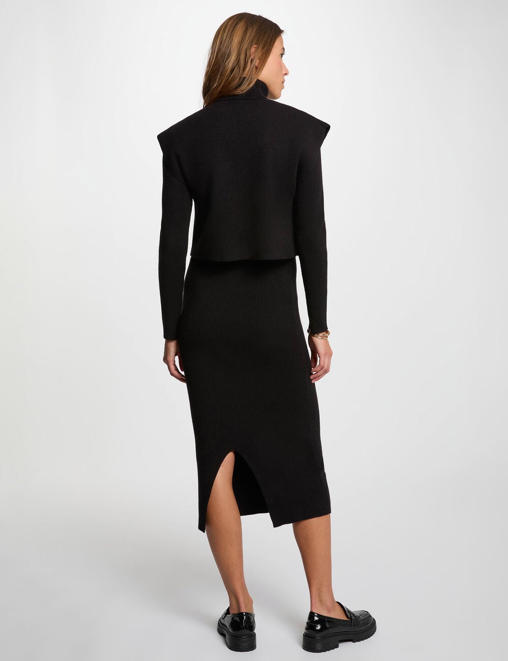 Robe tricot col roul&eacute; noir femme