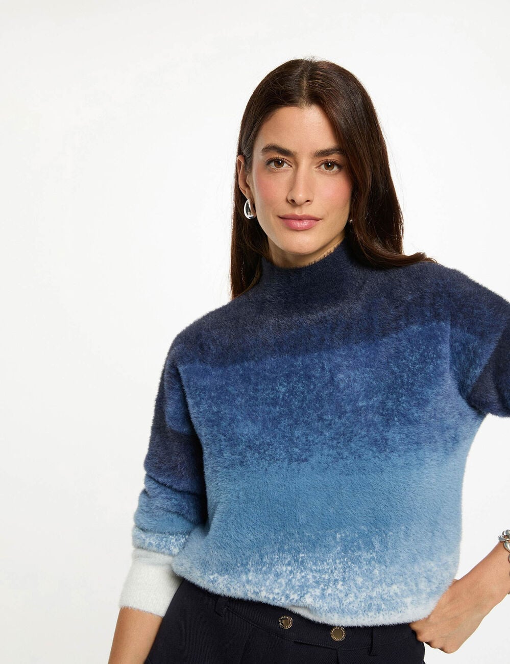 Pull col montant bleu femme
