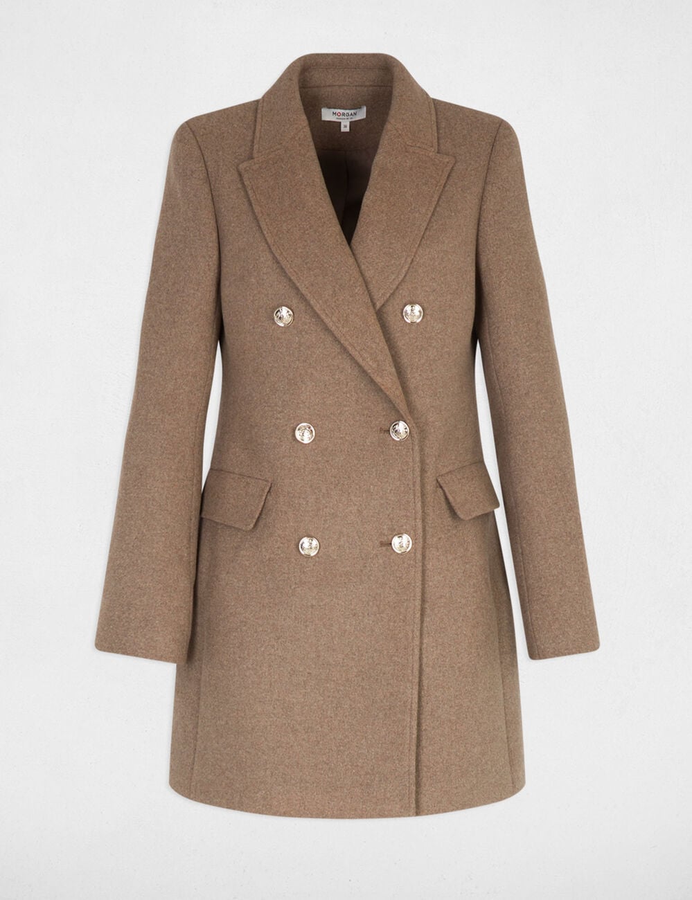 Manteau mi-long avec boutons taupe femme