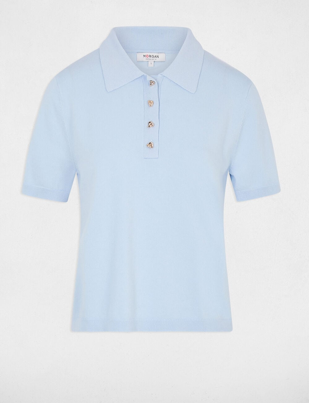 Pull col &agrave; revers bleu ciel femme
