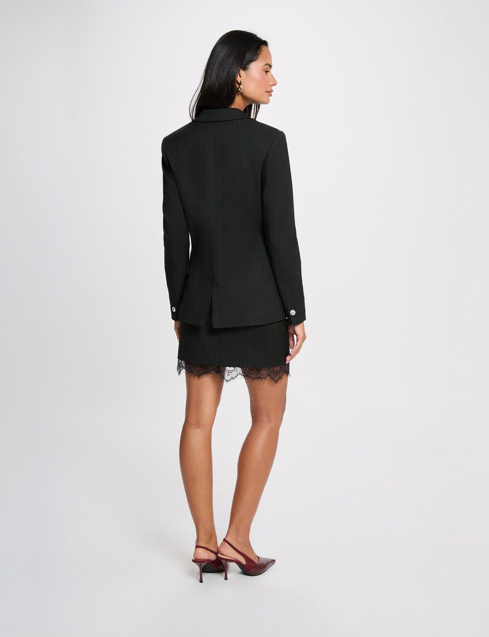 Blazer ray&eacute; col tailleur noir femme