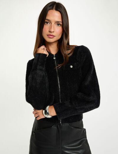 Gilet manches longues col &agrave; revers noir femme