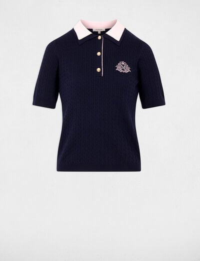 Pull col &agrave; revers bleu marine femme