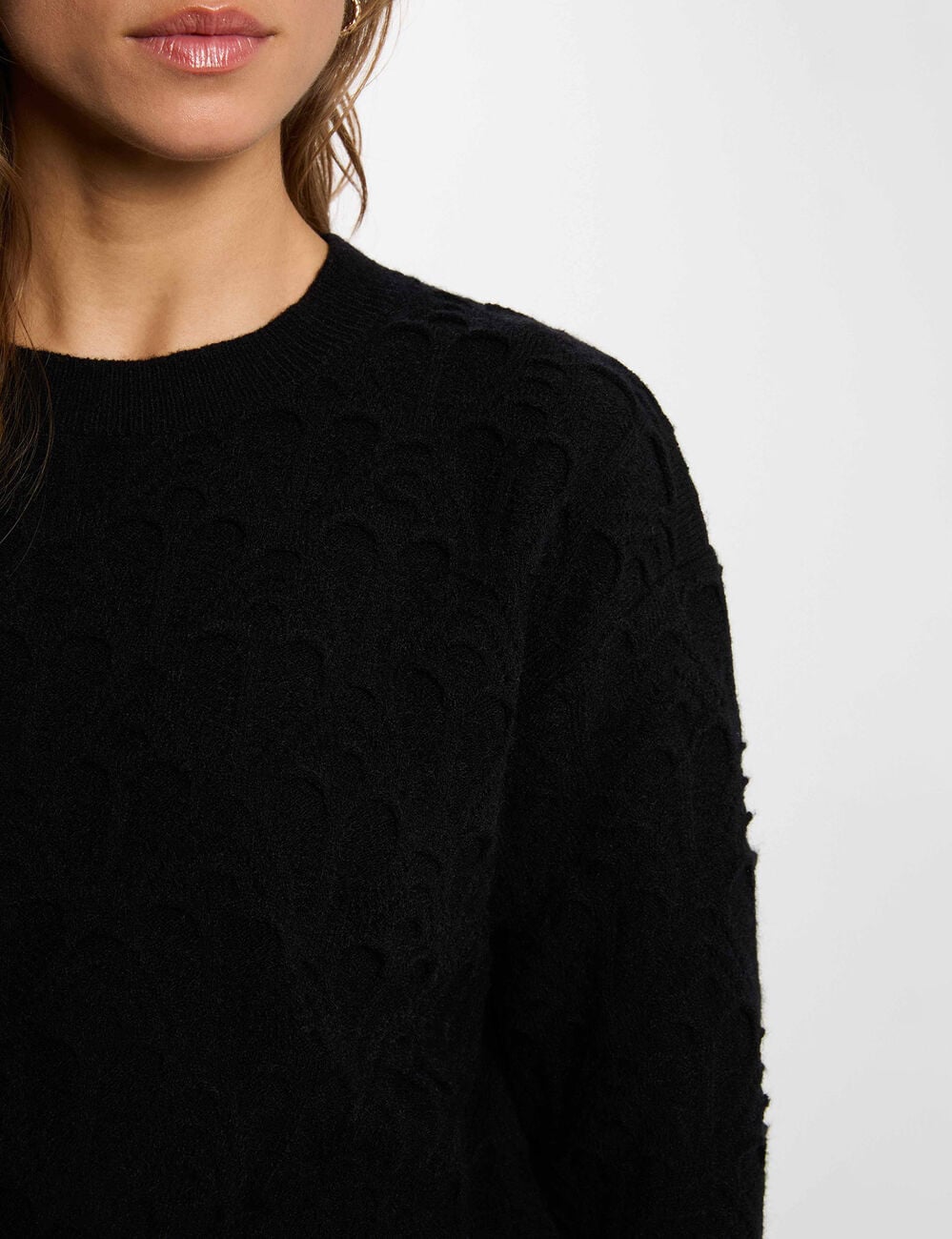 Pull col rond fantaisie noir femme