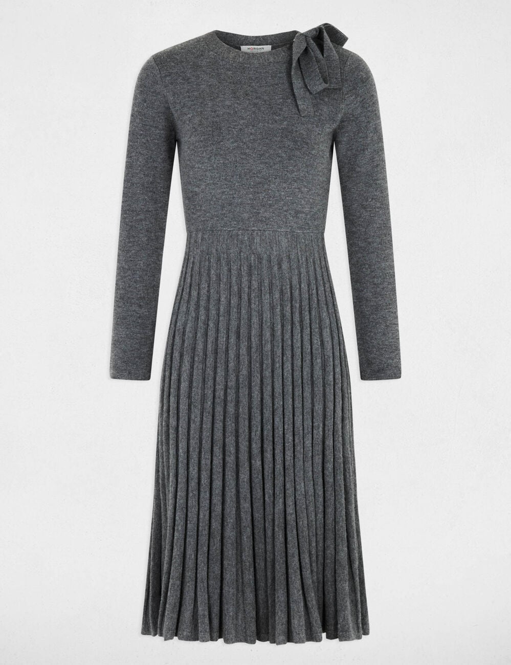 Robe tricot pliss&eacute;e gris clair femme