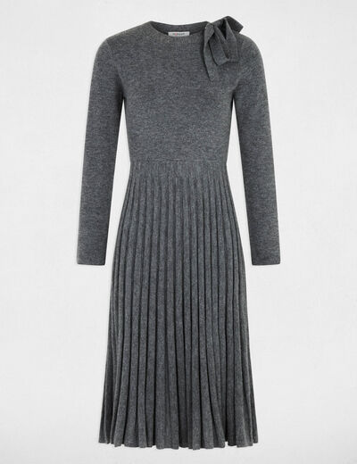Robe tricot pliss&eacute;e gris clair femme