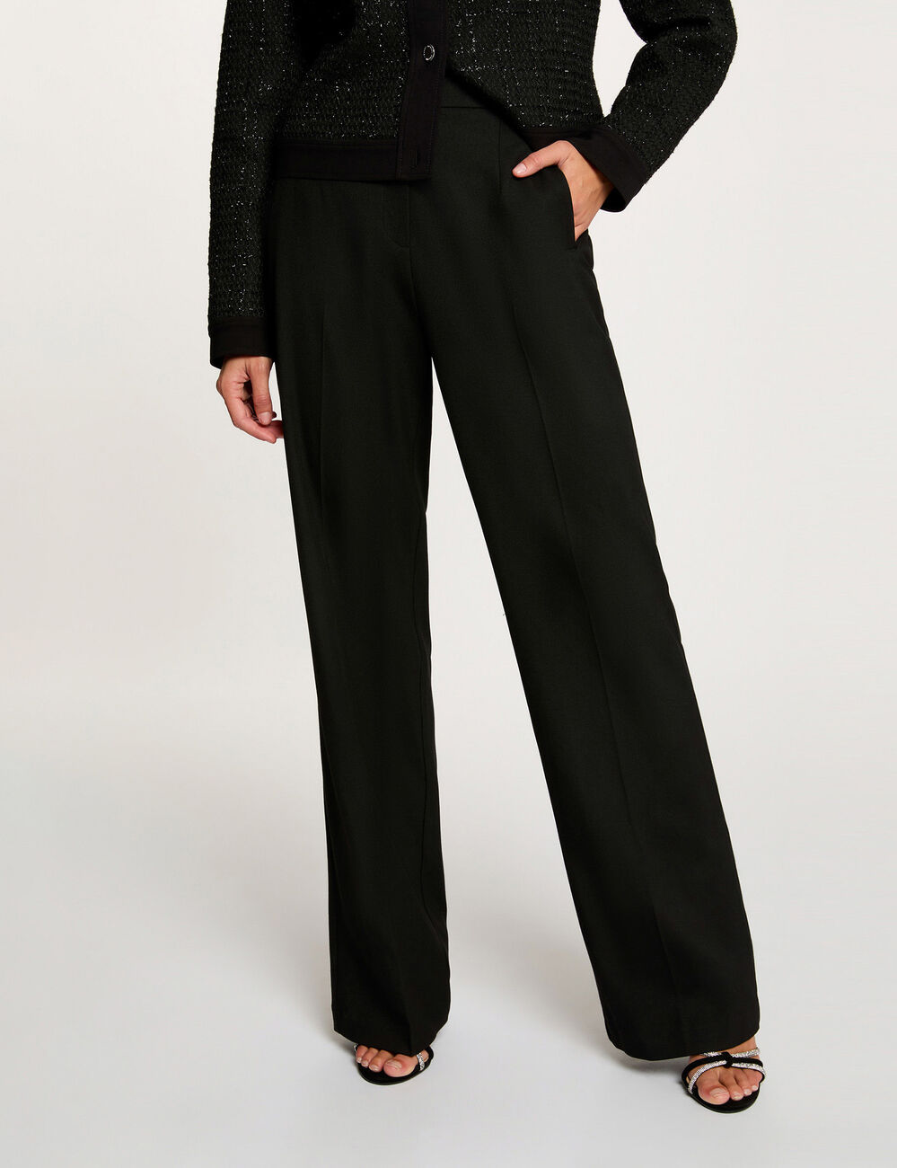 Pantalon flare &agrave; pinces noir femme