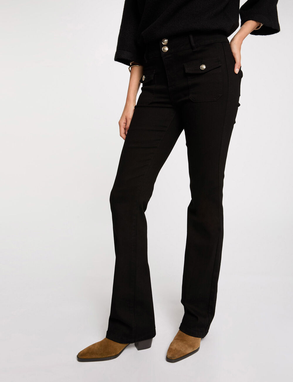 Jeans bootcut poches &agrave; rabat noir femme