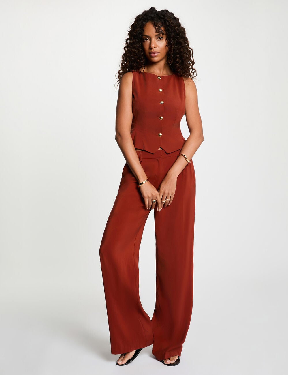 Gilet sans manches marron cognac femme