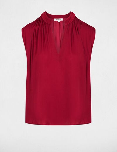 Blouse manches courtes satin bordeaux femme