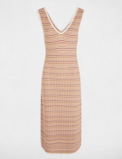 Robe tricot col v beige femme